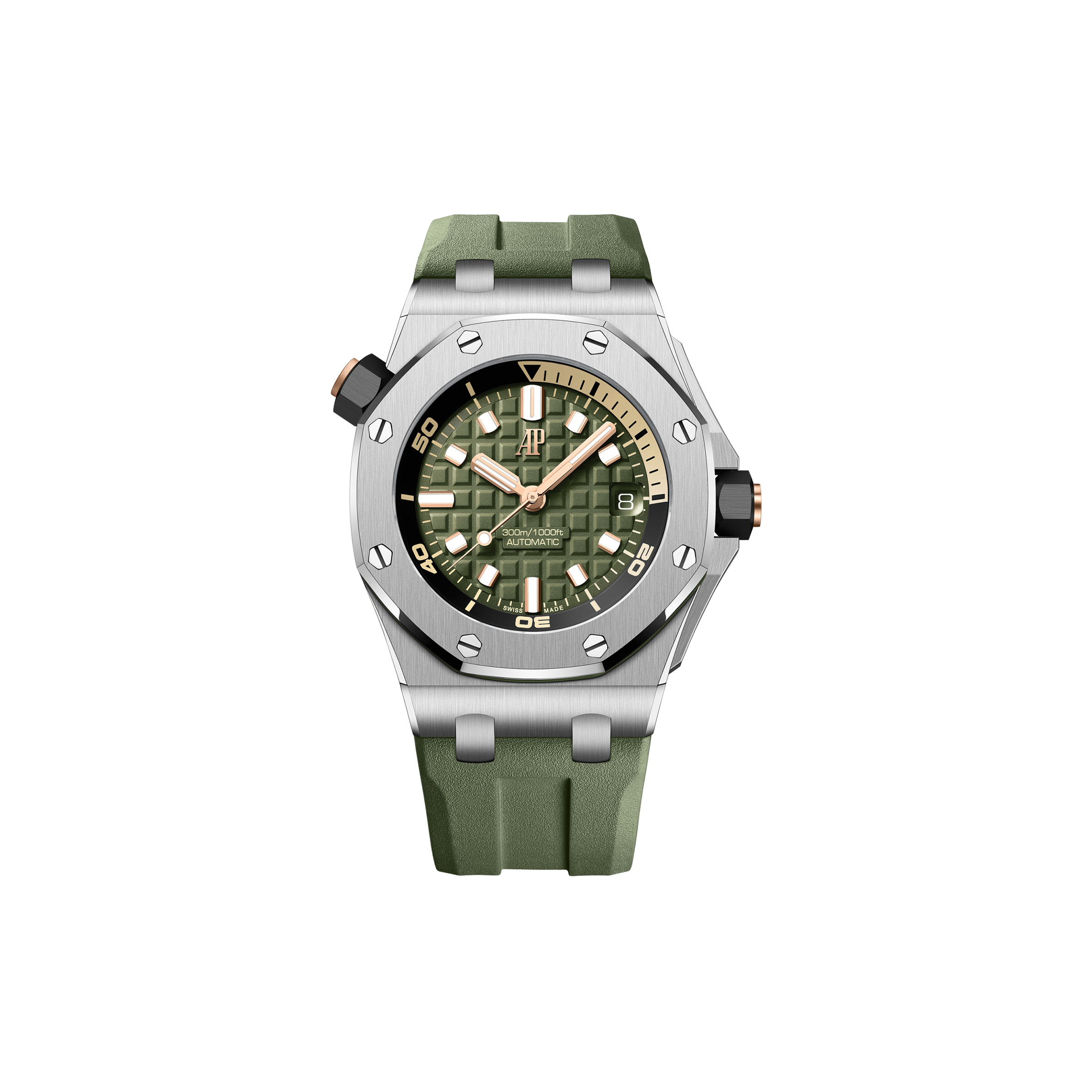 audemars P*g*et royal oak offshore 42 diver stainless steel green dial watch 15720st.oo.a052ca.01